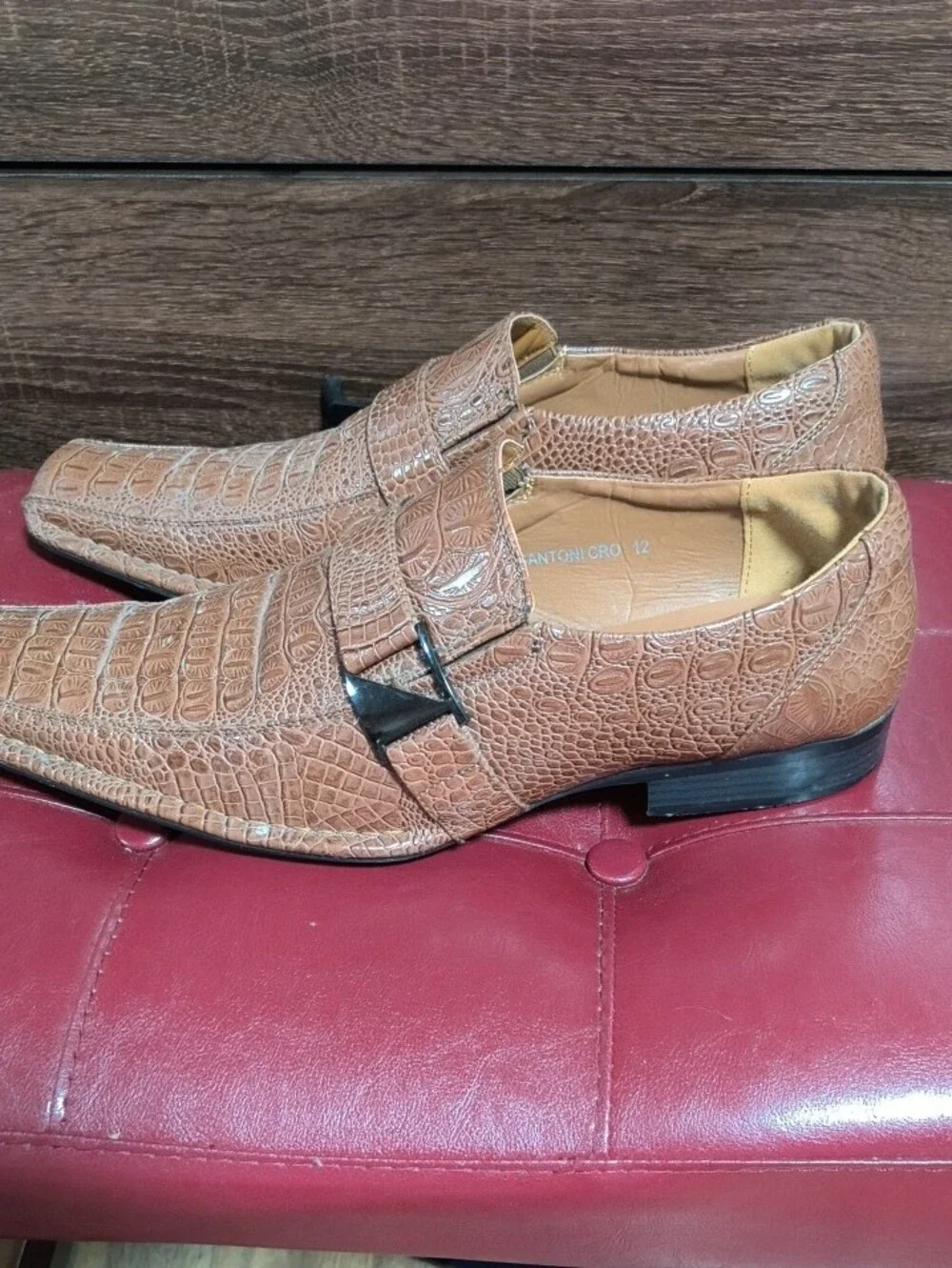 Alberto Fermani Tan Croc-Embossed Slip-On Loafers with Buckle